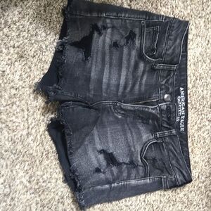 American Eagle Black Distressed Denim Shorts 10